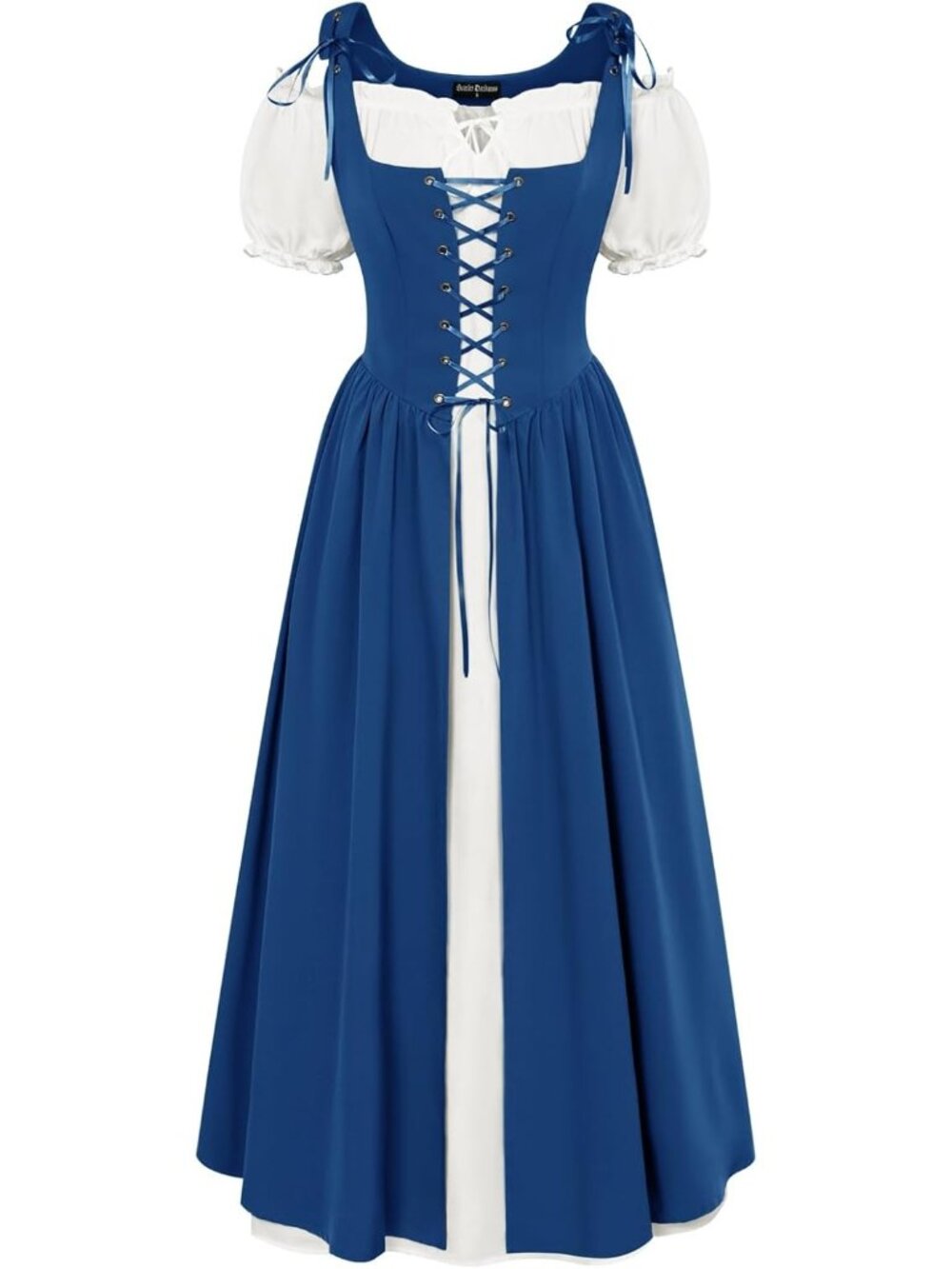 Women's Royal Blue Short Sleeve Peasant Medieval With Pockets Maxi Costume Dress